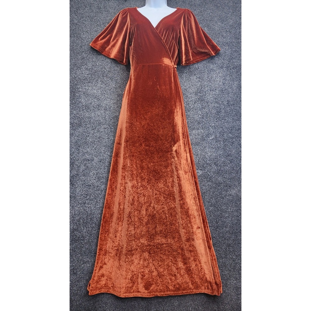 Baltic Born Esmeralda Women's Velvet Wrap Maxi Dress Rust Boho Wedding Guest M